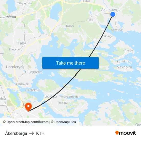 Åkersberga to KTH map