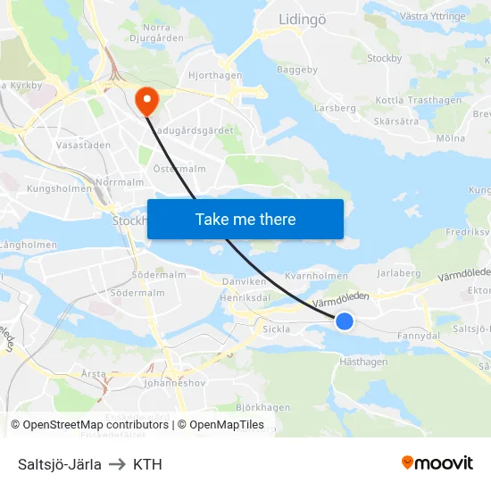 Saltsjö-Järla to KTH map