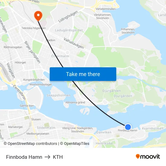 Finnboda Hamn to KTH map