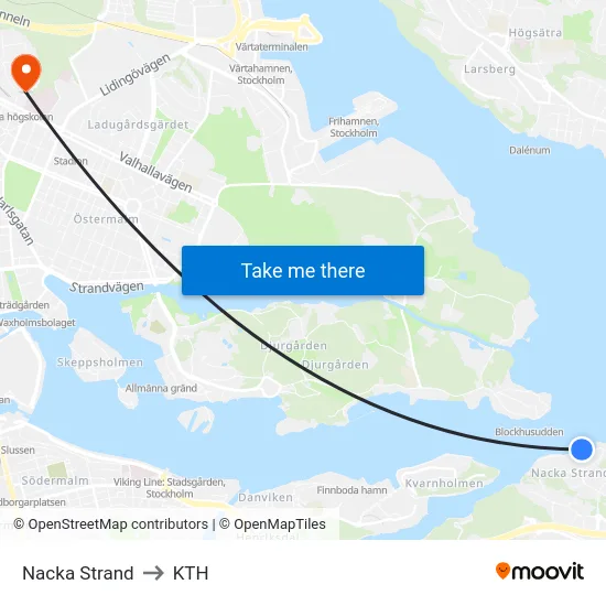 Nacka Strand to KTH map