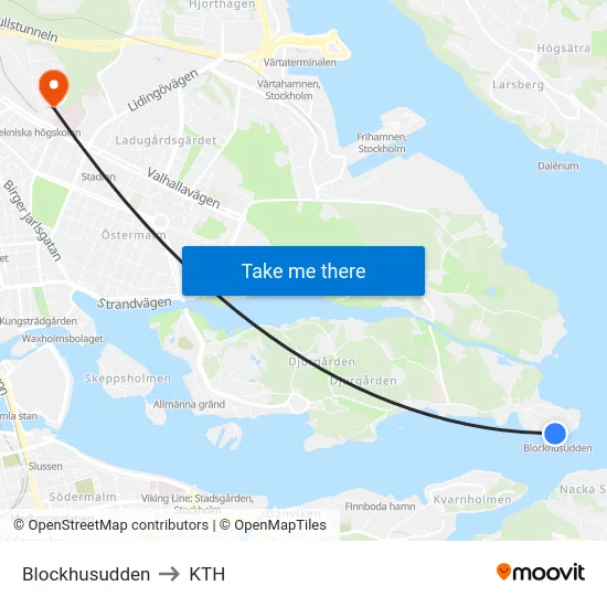 Blockhusudden to KTH map