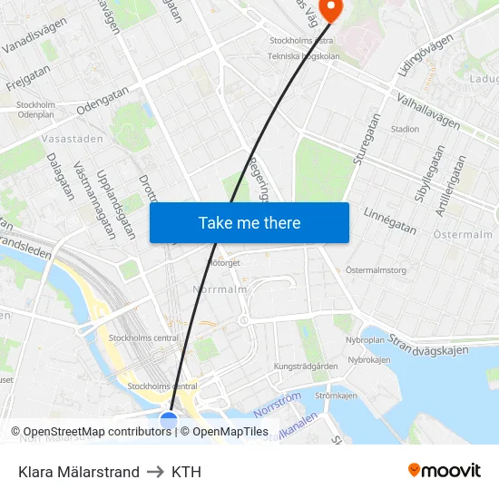 Klara Mälarstrand to KTH map