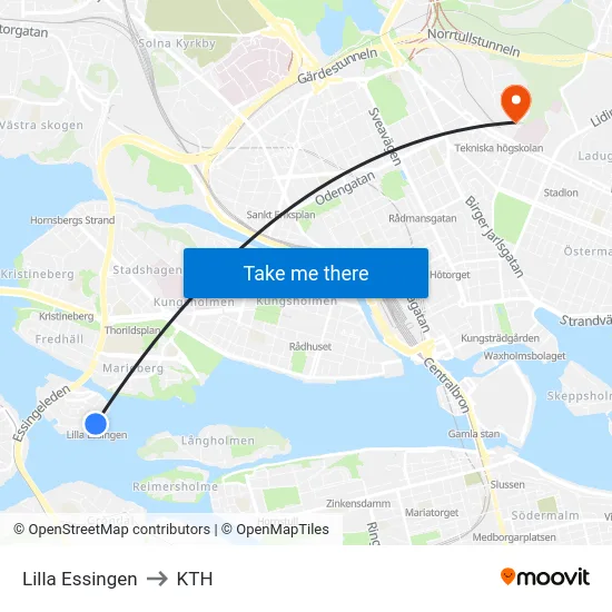 Lilla Essingen to KTH map