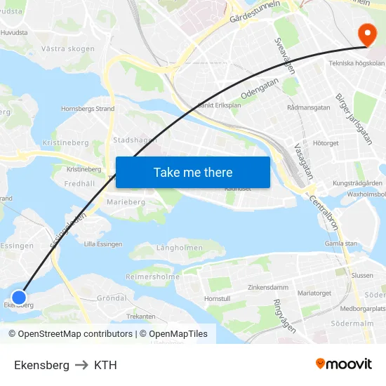 Ekensberg to KTH map