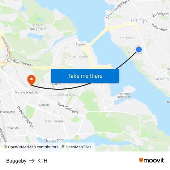 Baggeby to KTH map
