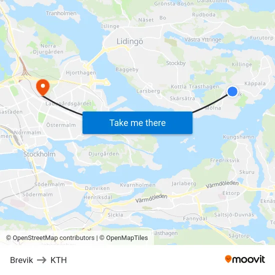 Brevik to KTH map
