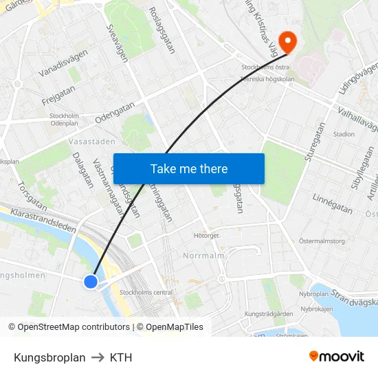 Kungsbroplan to KTH map