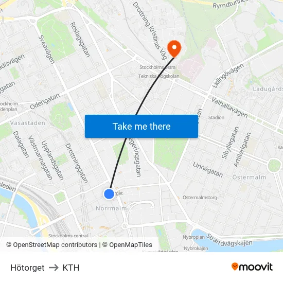 Hötorget to KTH map