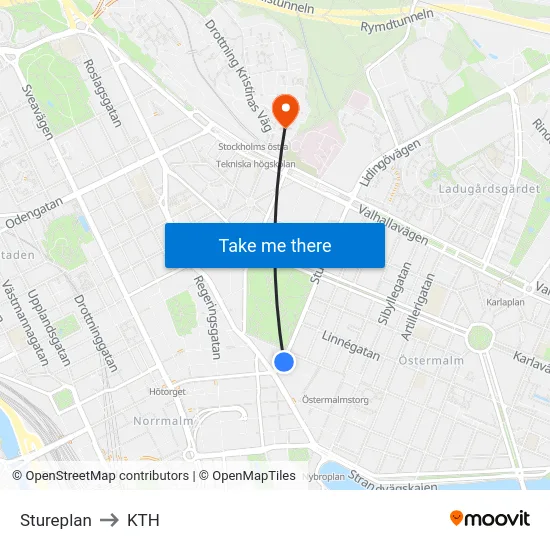 Stureplan to KTH map