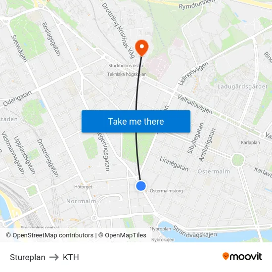 Stureplan to KTH map