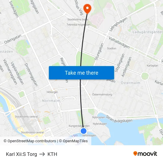 Karl Xii:S Torg to KTH map