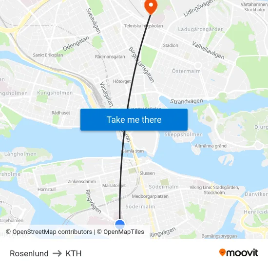 Rosenlund to KTH map