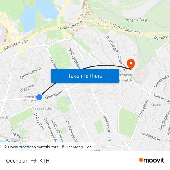 Odenplan to KTH map