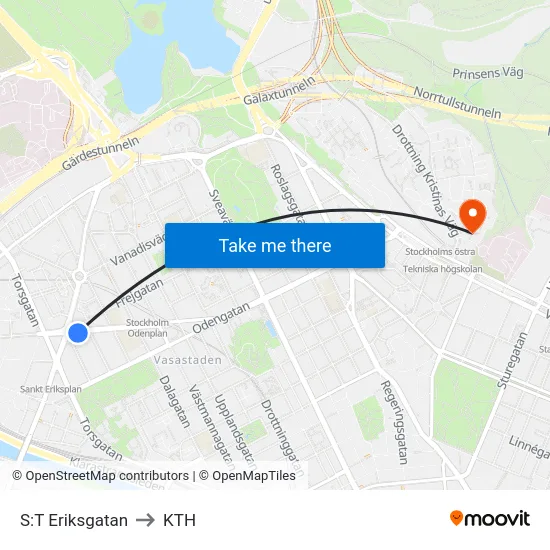 S:T Eriksgatan to KTH map