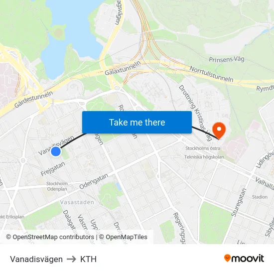 Vanadisvägen to KTH map