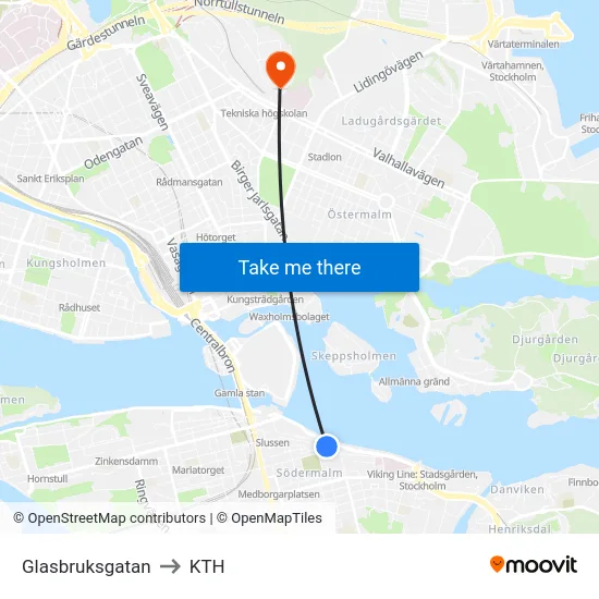 Glasbruksgatan to KTH map