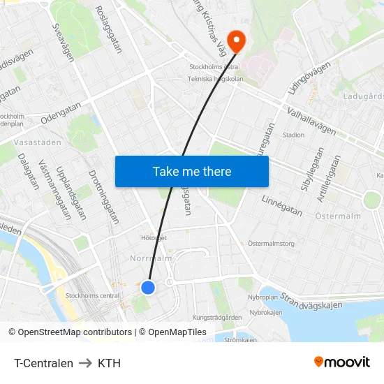 T-Centralen to KTH map