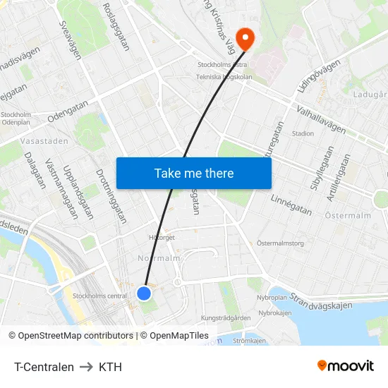 T-Centralen to KTH map