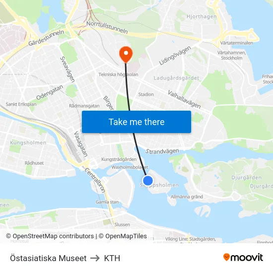 Östasiatiska Museet to KTH map