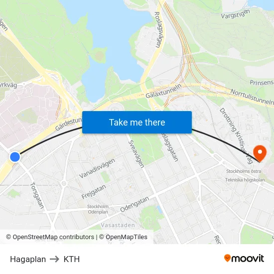 Hagaplan to KTH map