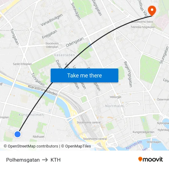 Polhemsgatan to KTH map