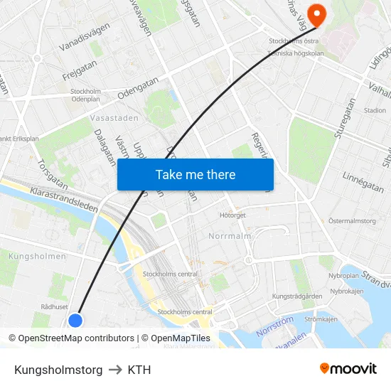 Kungsholmstorg to KTH map