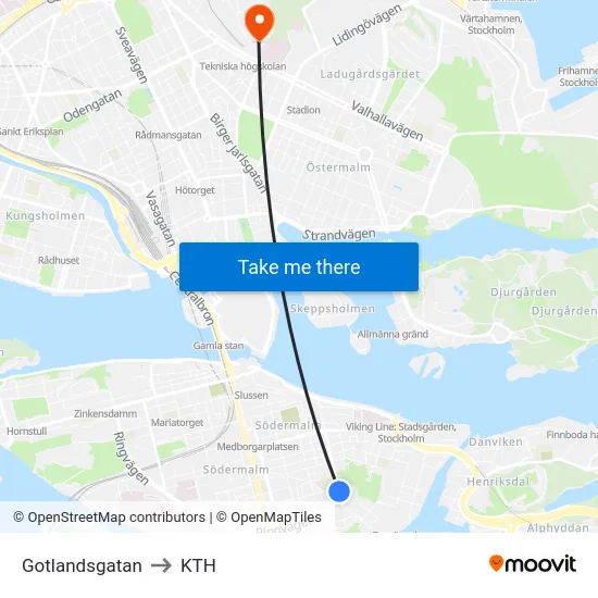 Gotlandsgatan to KTH map