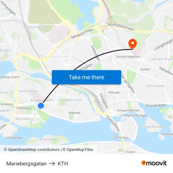 Mariebergsgatan to KTH map