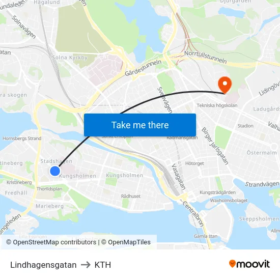 Lindhagensgatan to KTH map
