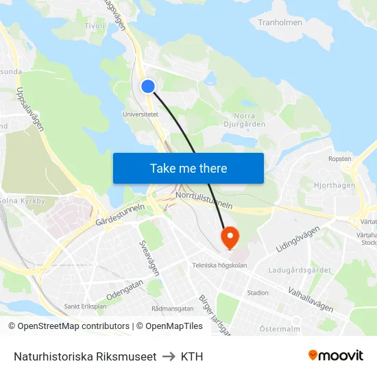 Naturhistoriska Riksmuseet to KTH map