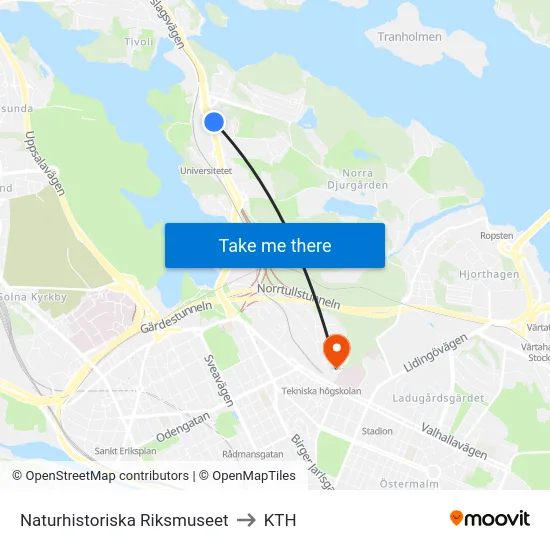 Naturhistoriska Riksmuseet to KTH map