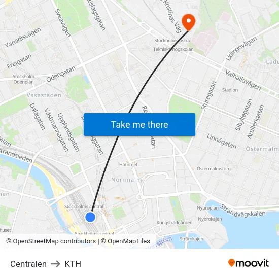 Centralen to KTH map