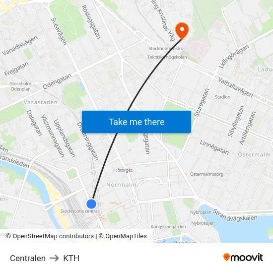 Centralen to KTH map