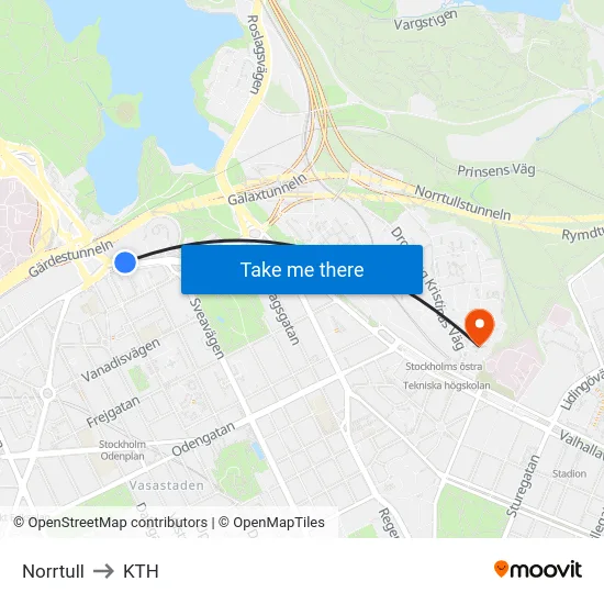 Norrtull to KTH map