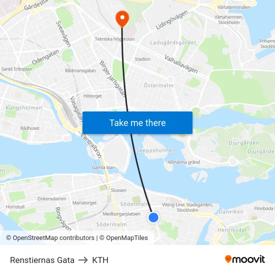 Renstiernas Gata to KTH map