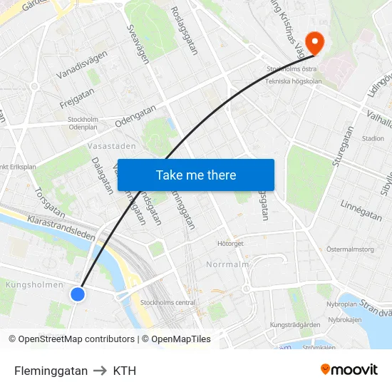 Fleminggatan to KTH map