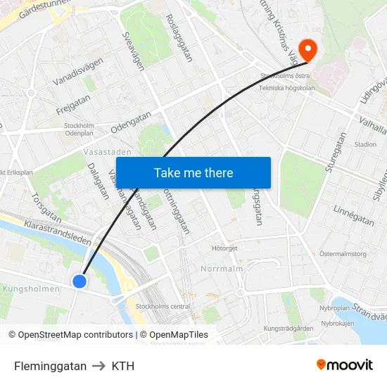 Fleminggatan to KTH map