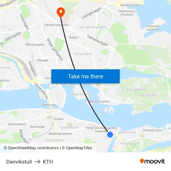 Danvikstull to KTH map