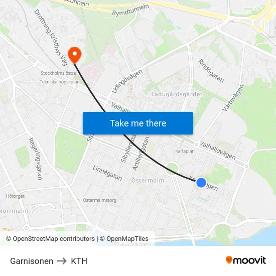 Garnisonen to KTH map