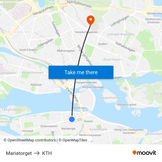 Mariatorget to KTH map