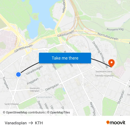 Vanadisplan to KTH map