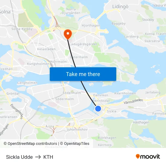 Sickla Udde to KTH map
