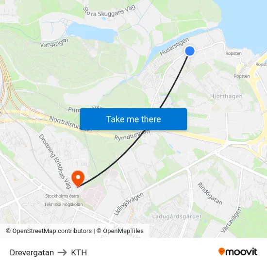 Drevergatan to KTH map