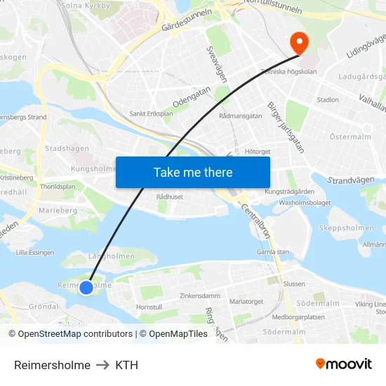 Reimersholme to KTH map