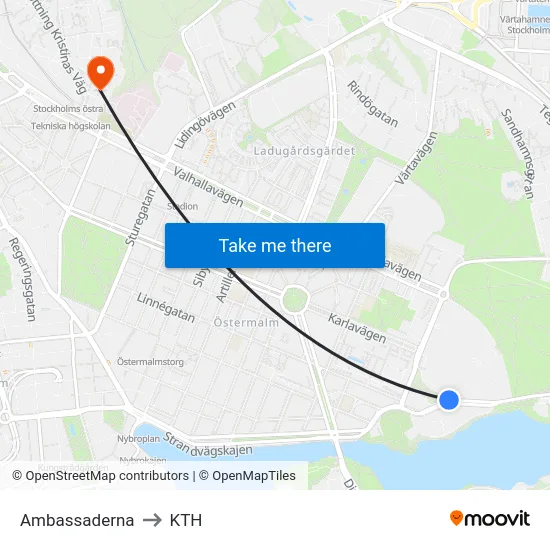 Ambassaderna to KTH map