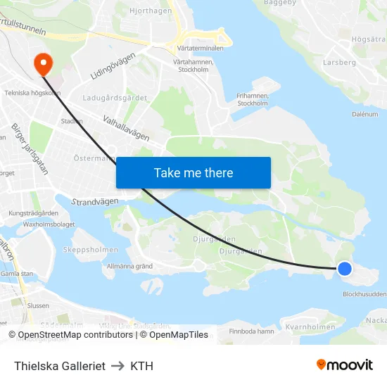 Thielska Galleriet to KTH map