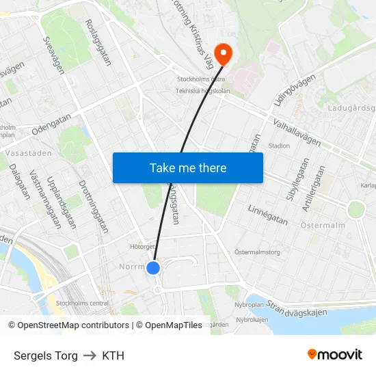 Sergels Torg to KTH map