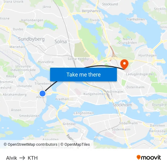 Alvik to KTH map