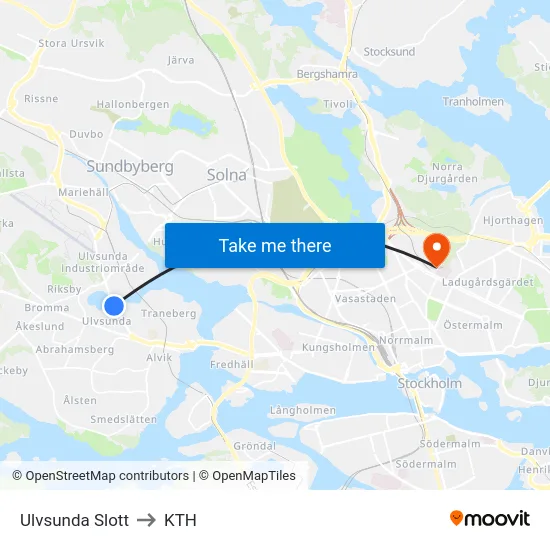 Ulvsunda Slott to KTH map