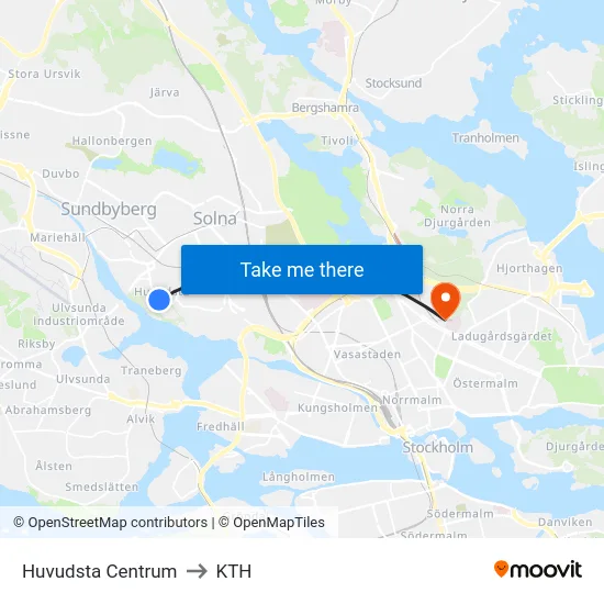 Huvudsta Centrum to KTH map